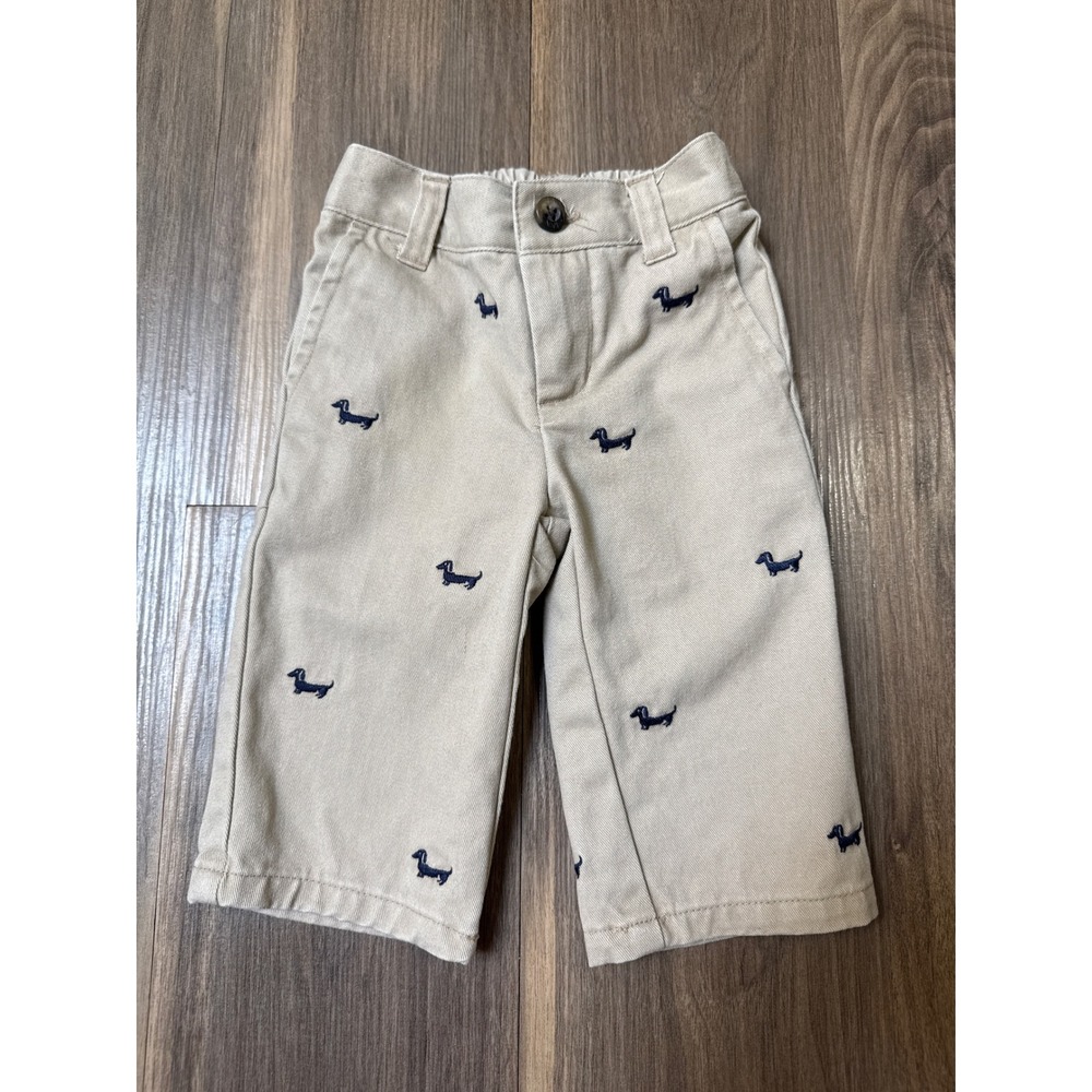Janie and Jack Embroidered Dachshund Khaki Pants Baby Boy 3-6 Months Preppy